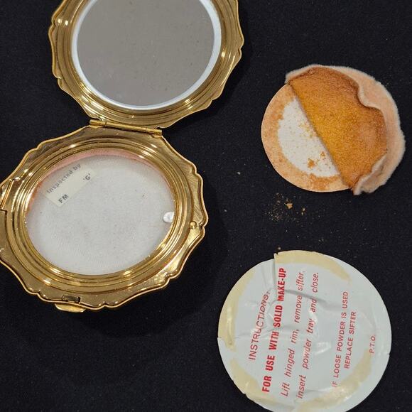 Vtg 50s Stratton Powder Compact Mirror Marbled Jade Green Gold Tone Made England - Picture 13 of 16